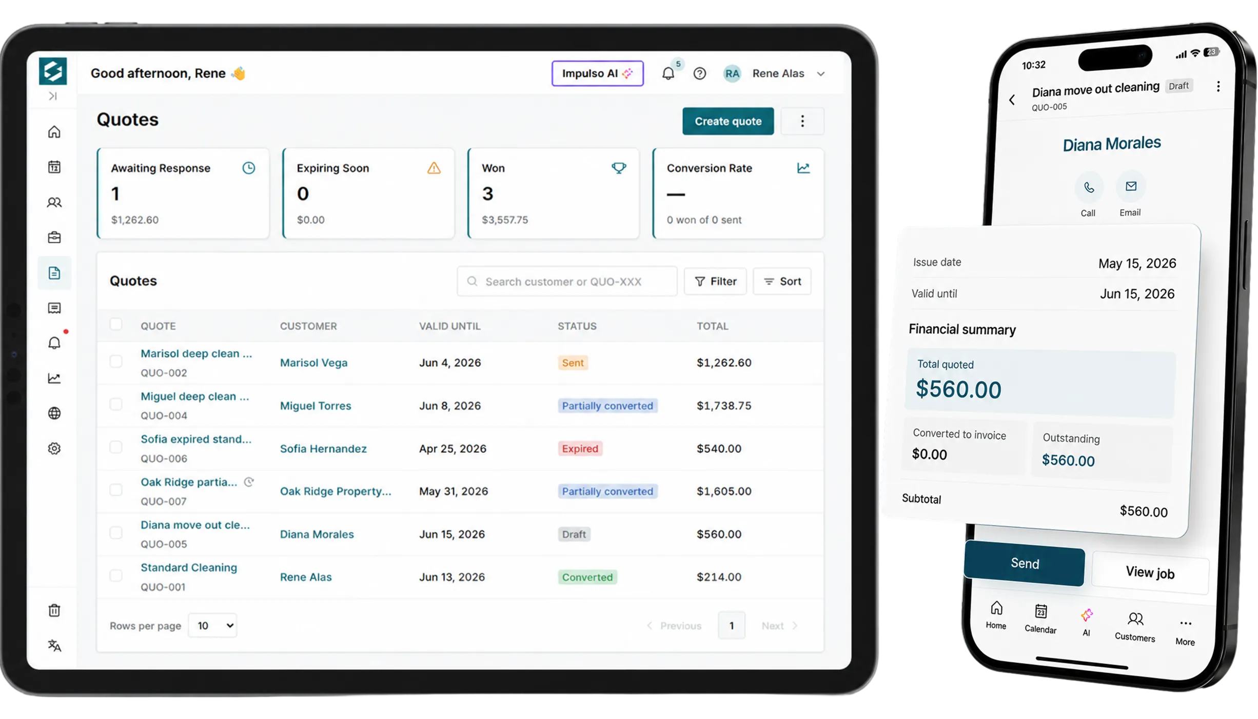 Desktop and mobile quote views in Impulso Pro